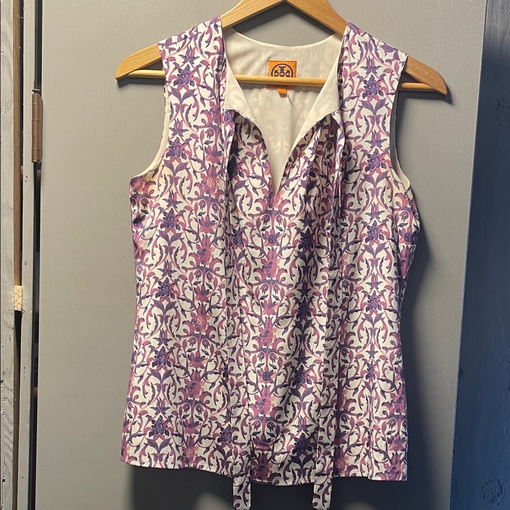 Tory Burch Floral Silk Sleeveless PussyBow Blouse Top!